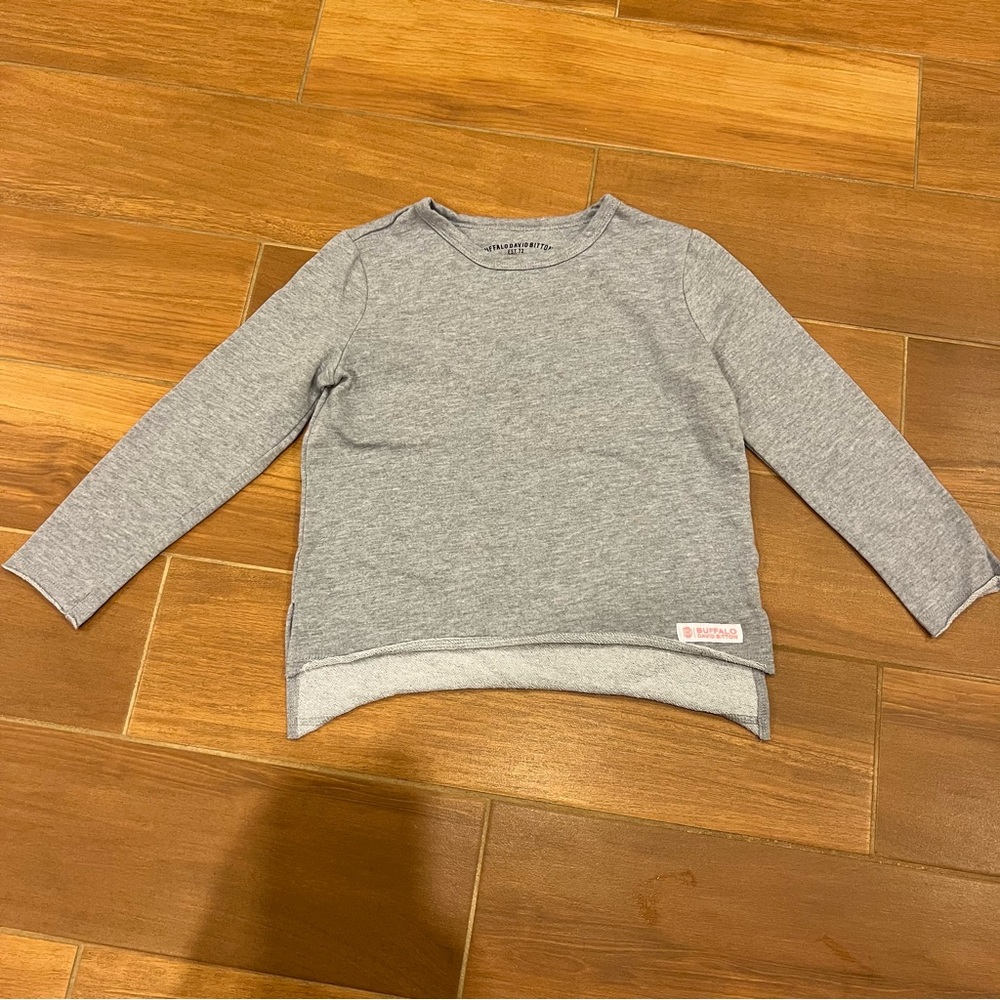 Buffalo David Bitton Girls Gray Sweatshirt Raw Front Hemline Logo S Small 7/8